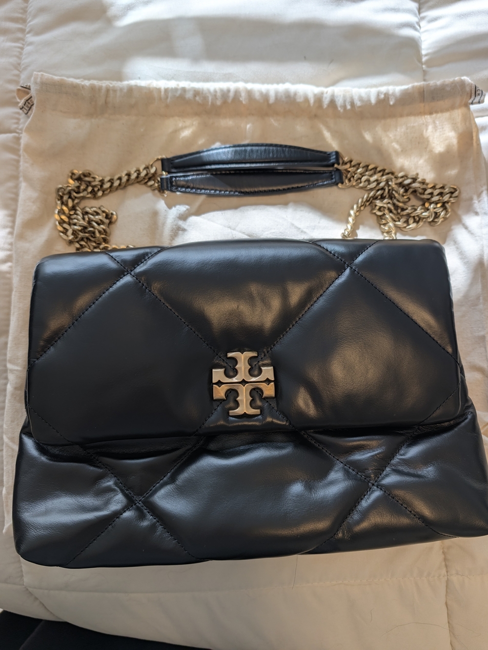 Tory Burch Kira Diamond Quilt Shoulder Bag, Black with GHW
